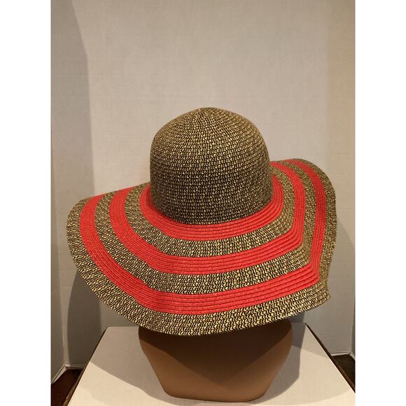 Amiani - Woven Yute - Deep Red Stripe and Tweed Wide Brim Sun Hat main image 8